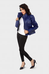 HAARLEM Women KUZE 11108 Leather Jacket Blue